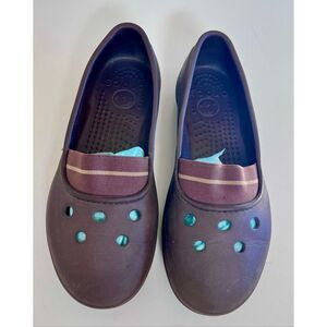 Crocs Juneau Flats Loafers Brown Womens Size 9 Slip On Shoes Elastic Band Rubber
